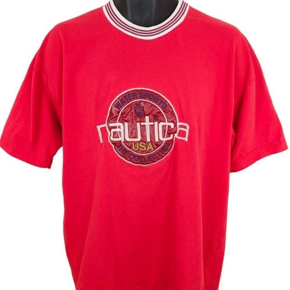 Vintage Nautica T Shirt Mens Size XL Red 90s Sailing Yacht Made In USA